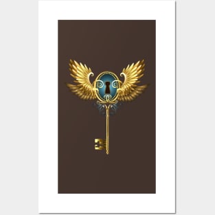 Key with Golden Wings ( Steampunk wings ) Posters and Art